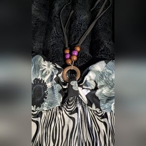 Floral Black and White Dress with Beaded Detail